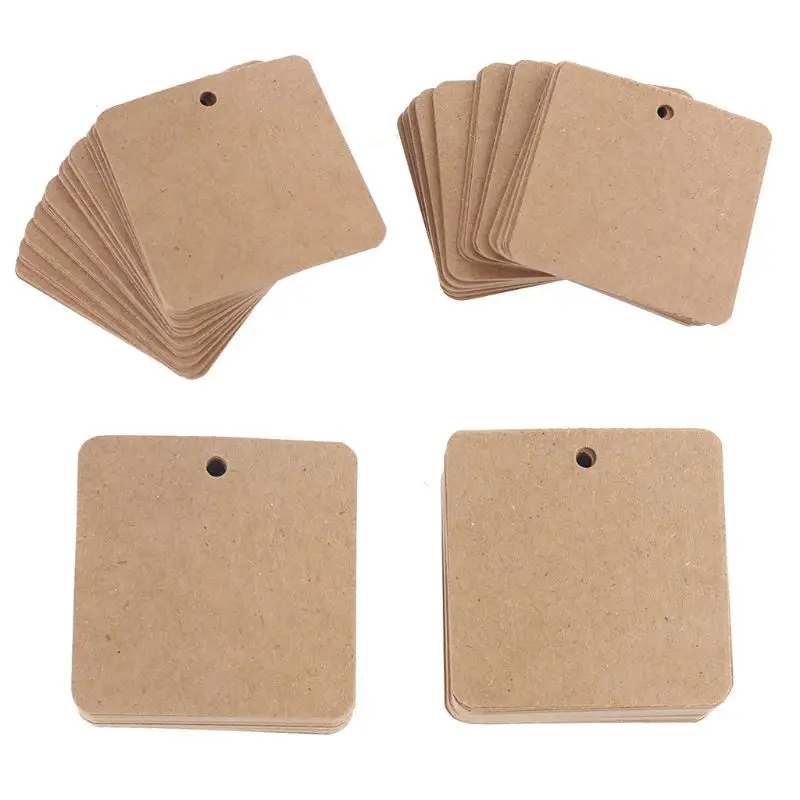 100pcs Blank Square Kraft Paper Gift Hang Tags Wedding Label Price Card Craft with 10m Natural Jute Twine image 5