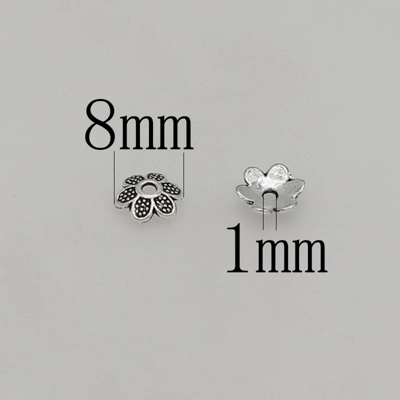 100pcs/lot Bohemia Zinc Alloy Dots Flower Bead Caps 8mm Antique Silver Loose End Caps Trays Fit Earrings Pendants DIY Jewelrys