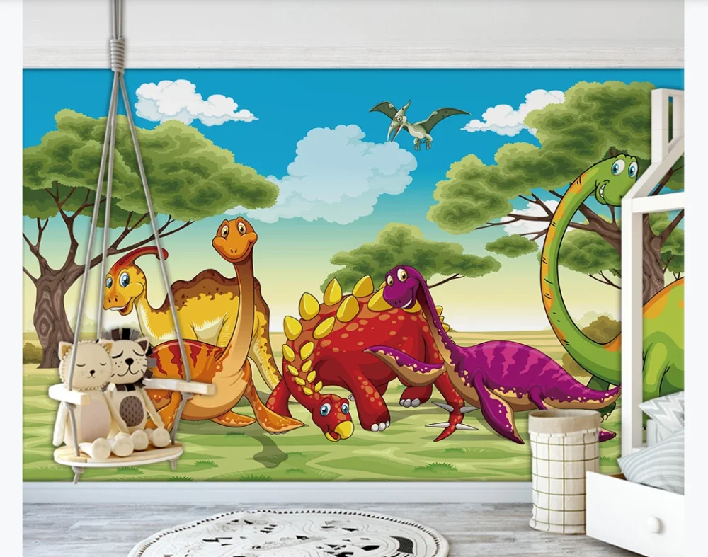 XUE SU Custom photo wallpaper mural jurassic dinosaur park forest grass pterosaur children's room background wall