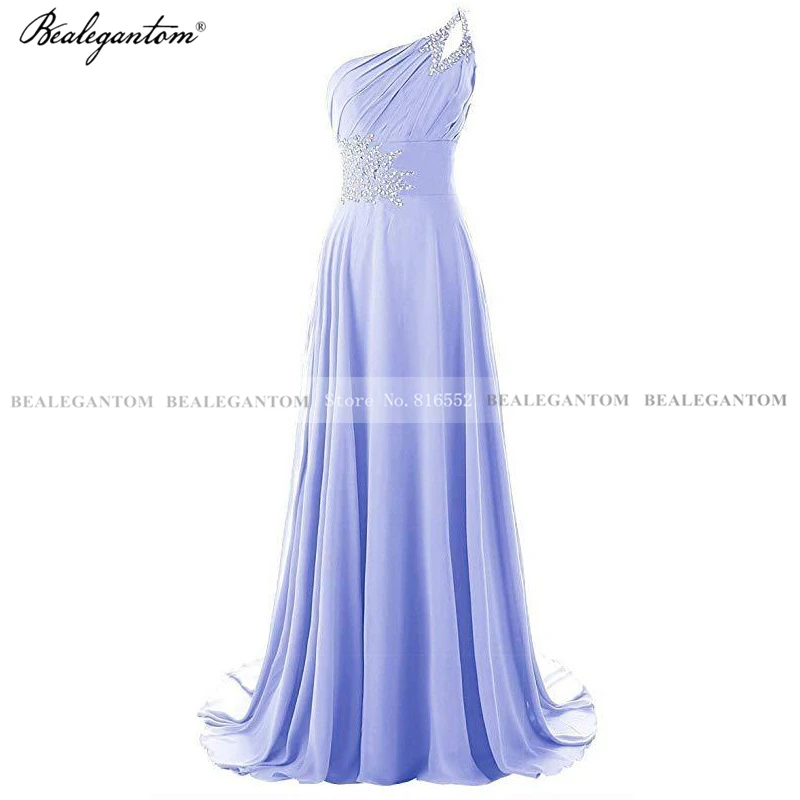 Bealegantom Elegante One Shoulder Chiffon Lange Gradiënt Prom Jurken Kralen Kanten Up Ombre Avondfeestjurken Gewaden De Soiree