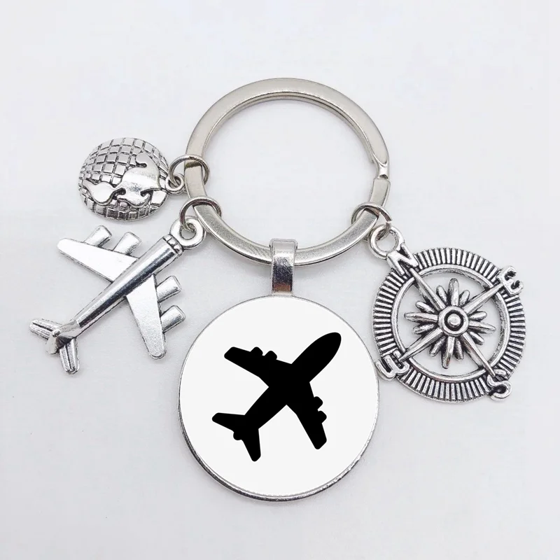 Earth plane keychain pendant earth compass personality memorial key ring gift for travel lovers