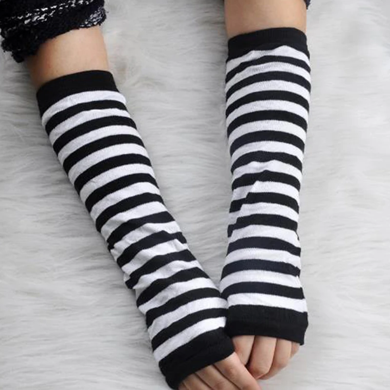 ยาวถักFingerless MittensถุงมือแขนWarmer MittenถักUnisex Half Fingerถุงมือยาว