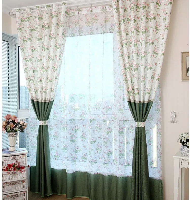 Custom curtains  Cortina  Curtain and tulle set Floral drapes green curtains