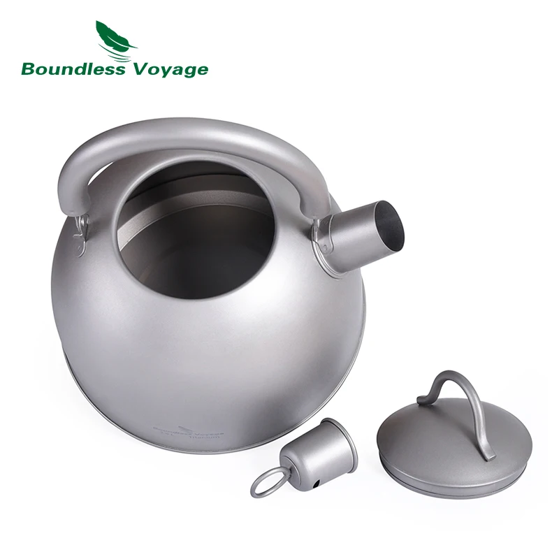 Boundless Voyage Outdoor Ultralight  Big Capacity Pot with Warning Buzzer 2L Titanium Kettle for Boiling Water Coffee Tea