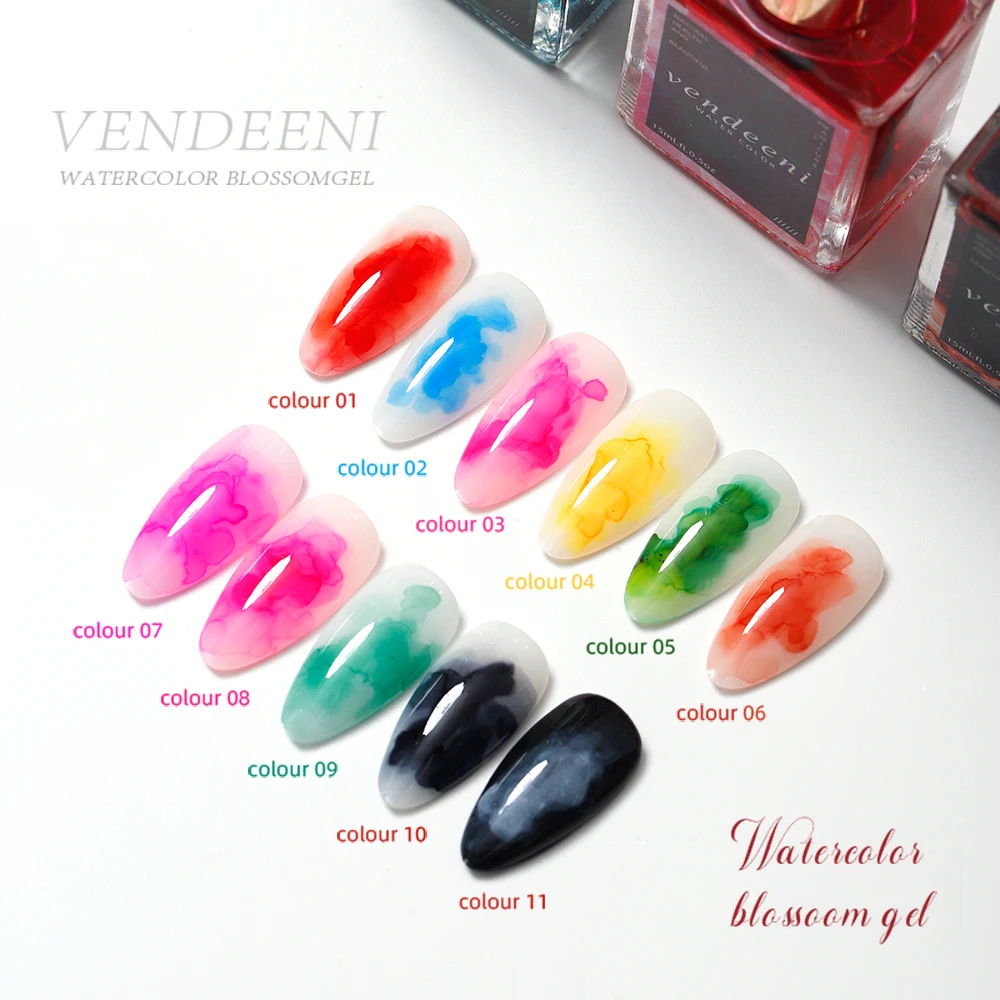 Vendeeni Watercolor Ink Blooming Gel Nail Polish 12 Colors Smoke Effect Blossom Gel Varnish Manicure Nail Art Gel Lacquer 15ml