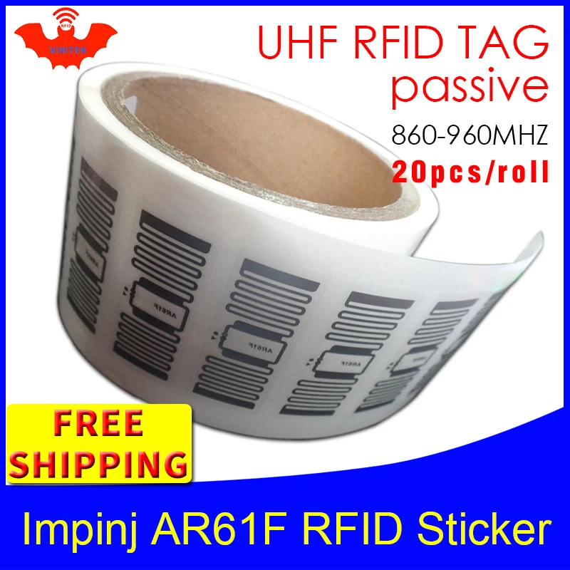 UHF sticker RFID tag impinj MonzaR6 AR61F wet inlay 915m 860-960mhz EPC 6C 20pcs free shipping self-adhesive passive RFID label