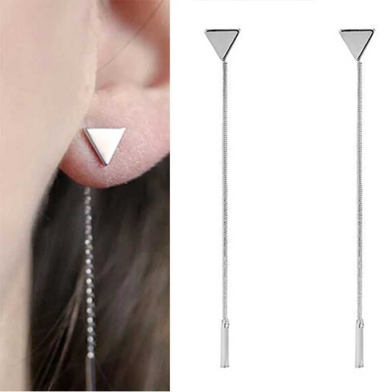 SUMENG 2024 New European And American Minimalist Triangle Metal Chain Tassel Elegant Earrings for Women Fashion Jewelry Gifts