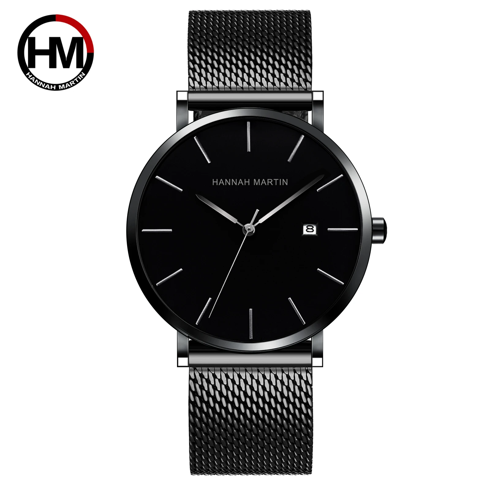 Herrenuhr Hannah Martin Marke Mode Edelstahl Datumsfunktion Luxus klassische ultradünne minimalistische Herren-Quarz-Armbanduhr