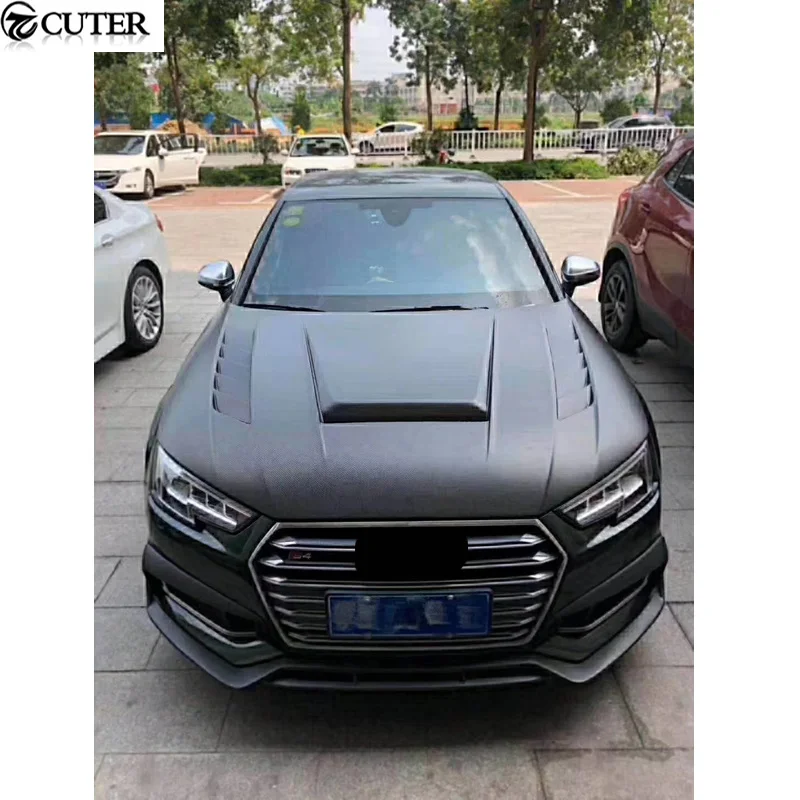A4 B9 Carbon Fiber Frp Front Engine Hood Bonnets Covers with Holes for Audi A4 B9 Car Body Kit 2017-2019