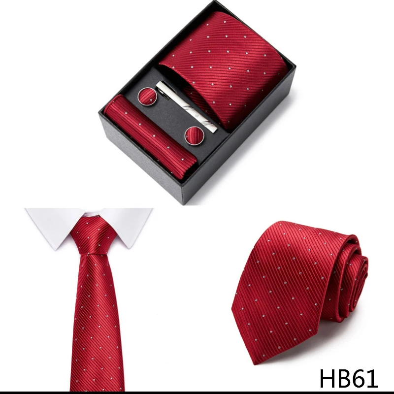 2023 neue Stil Hochzeit Geschenk Krawatte Für Männer Krawatte Box Anzug Zubehör Solide Blaue Krawatte Einstecktücher Manschettenknopf Set – Detail 23