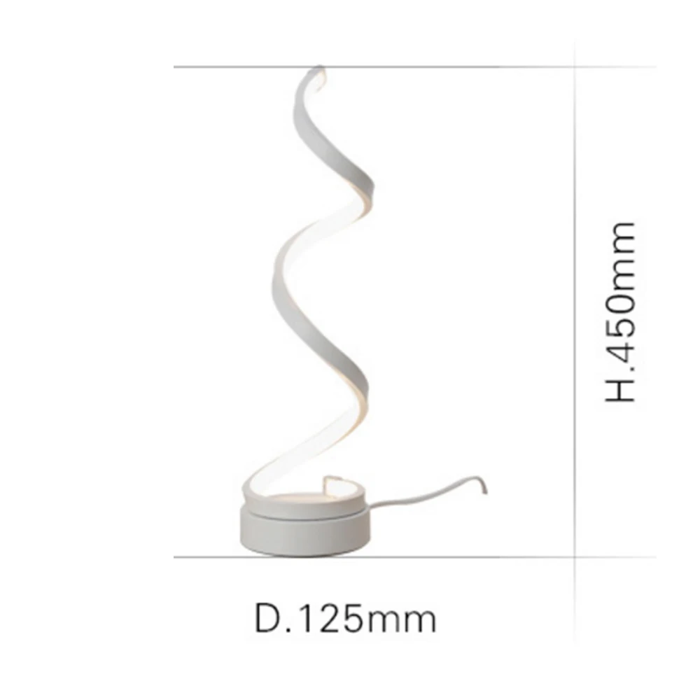 Curve Design LED Table Desk Lamp Spiral Wave Light Dimmable Remote Control White AC 220V 110V With Power Plug Bedside Room Decor