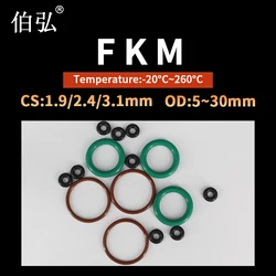FKM O Ring Seal Gasket Thickness CS1.9/2.4/3.1mm OD5-30mm FPM Oil Pressuer And Wear Resistant Automobile Fluororubber O-Ring 70A
