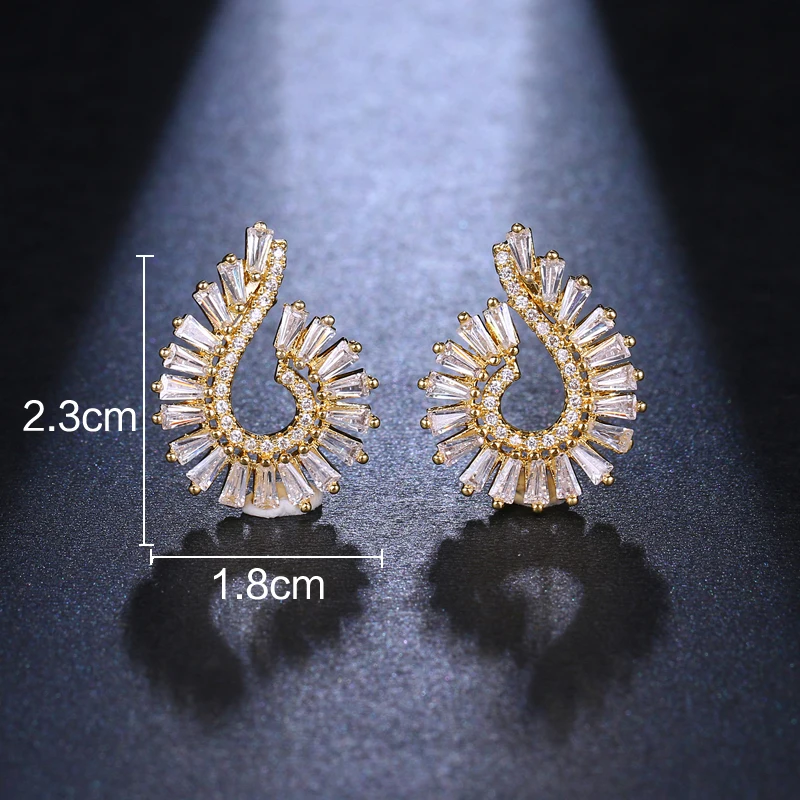 EMMAYA Fashion Symmetrical Conch Shape Around With Cubic Zircon Multicolor Stud Earring For Female Personality In Dinner