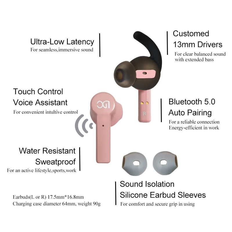 Xibter True Wireless auricolari con microfono a cancellazione di rumore qualità audio pura TWS Premium Bass auricolari cuffie Bluetooth