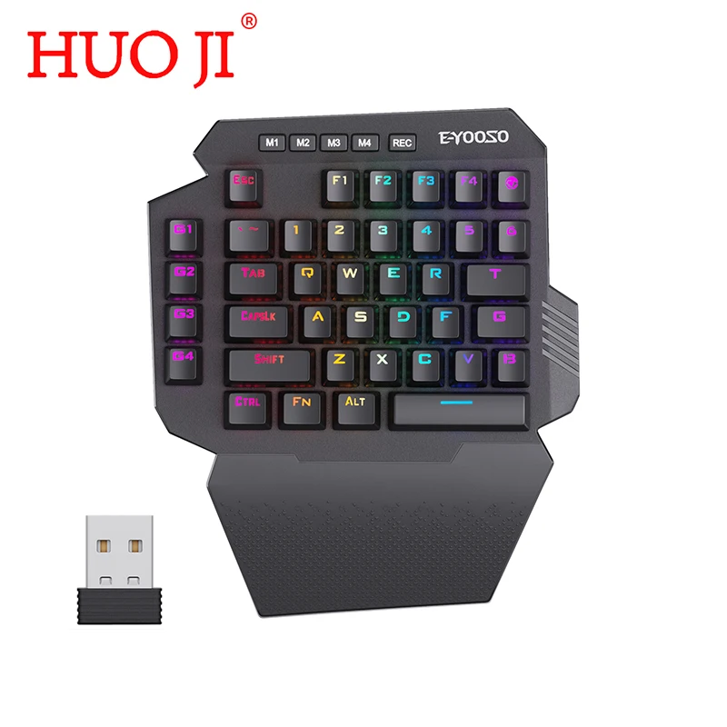 

HUO JI Wireless One-Handed Mechanical Keyboard 39 Onboard Macro Key 2.4Ghz RGB 40% Gaming Keypad Wrist Support for Mobile Gaming