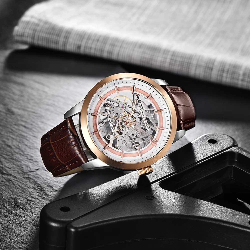 PAGANI DESIGN Top Brand Luxury Automatic Watch Men Genuine Leather Mechanical Skeleton Waterproof Watches Relogio Masculino