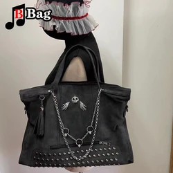 Harajuku Retro Punk Womens Girl Single Shoulder Bags Handbags Goth Skull Chain Decorate Female Large capacity Tote underarm bag