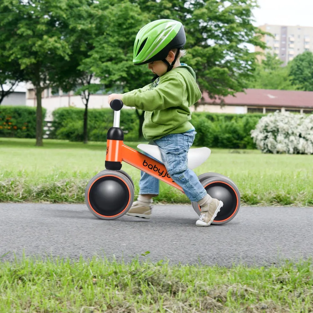 Bicicleta de equilibrio sin Pedal para bebé, andador de juguete para aprender a montar, 4 ruedas, color naranja