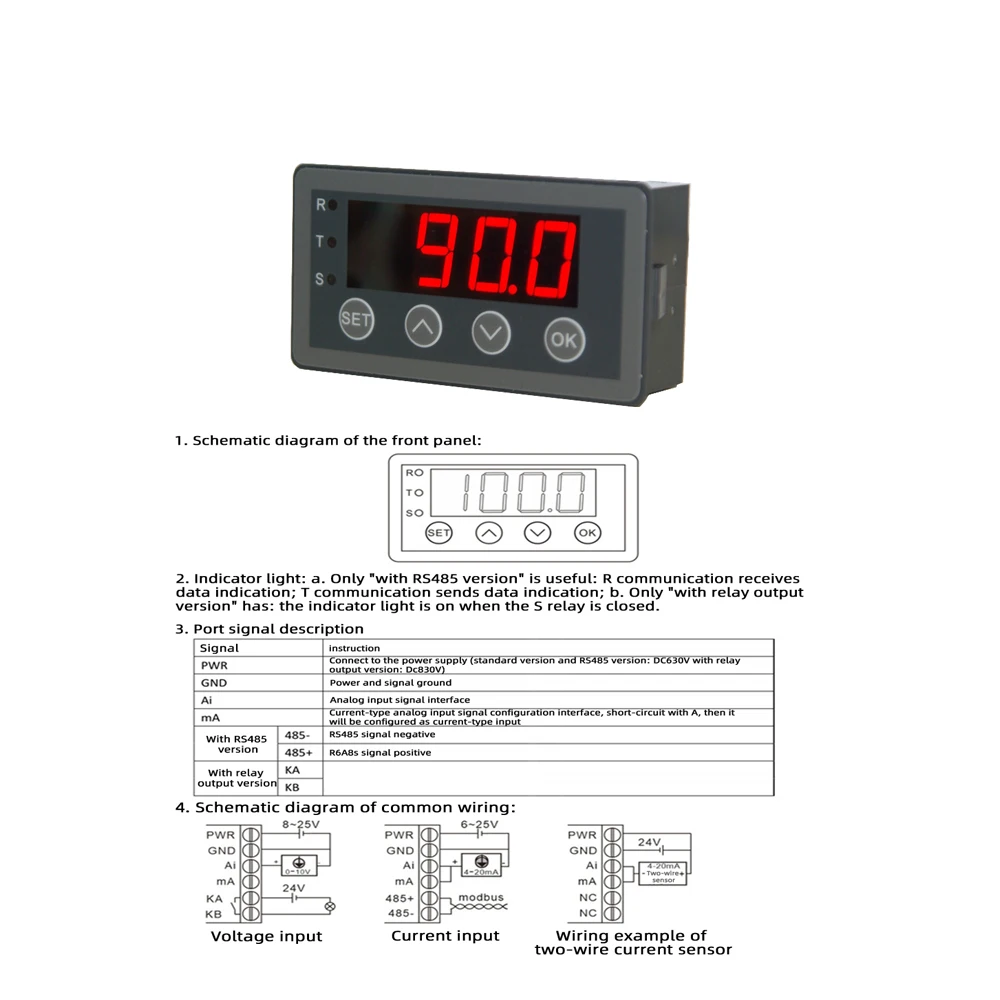 Digital Meter 0-10V 0-20mA 2-10V 4-20mA Analog Signal Input 0-10V Indicator Panel Meter Relay Out RS485 Port Laboratory Tool