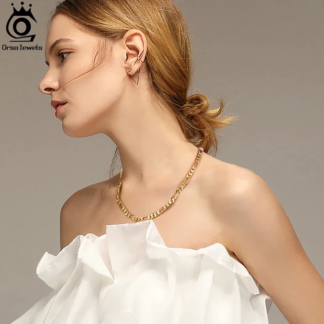 ORSA JEWELS włoski diamentowy naszyjnik Figaro S925 srebrny Choker unisex łańcuszek klasyczny długi Chian biżuteria hip-hopowa prezenty SC34