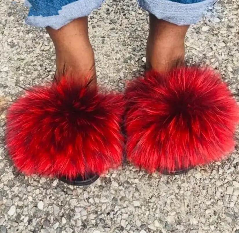 Fur Slides For Women Fluffy Hot Sale Summer Amazing Furry Sandals Non-slip Fluffy Plush Shoes Brand Luxury Slides Fur Slippers