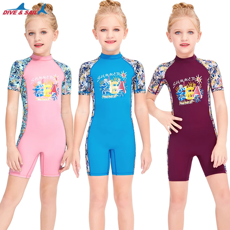 Girls and Boy One Piece Rash Guard Swimsuit Kid Water Sport Short Swimsuit UPF 50+ Sun Protection Bathing Suits