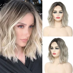 613 Short Bob Part Lace Wigs for Women Brown Grey Ombre Wave Wigs Synthetic Water Wave Lace Wig Heat Resistant Fake Hair Cosplay