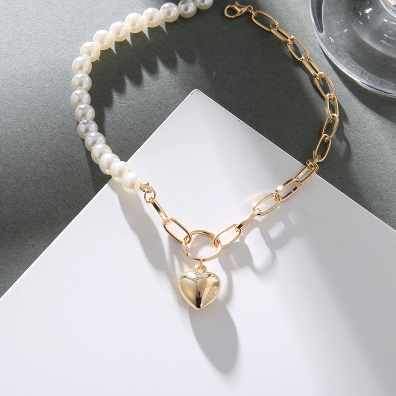 KISS WIFE Goth Pearl Choker Necklaces Heart Pendants Women Jewelry On The Neck Chain Beads Necklace Collar For Girl Kpop Trendy