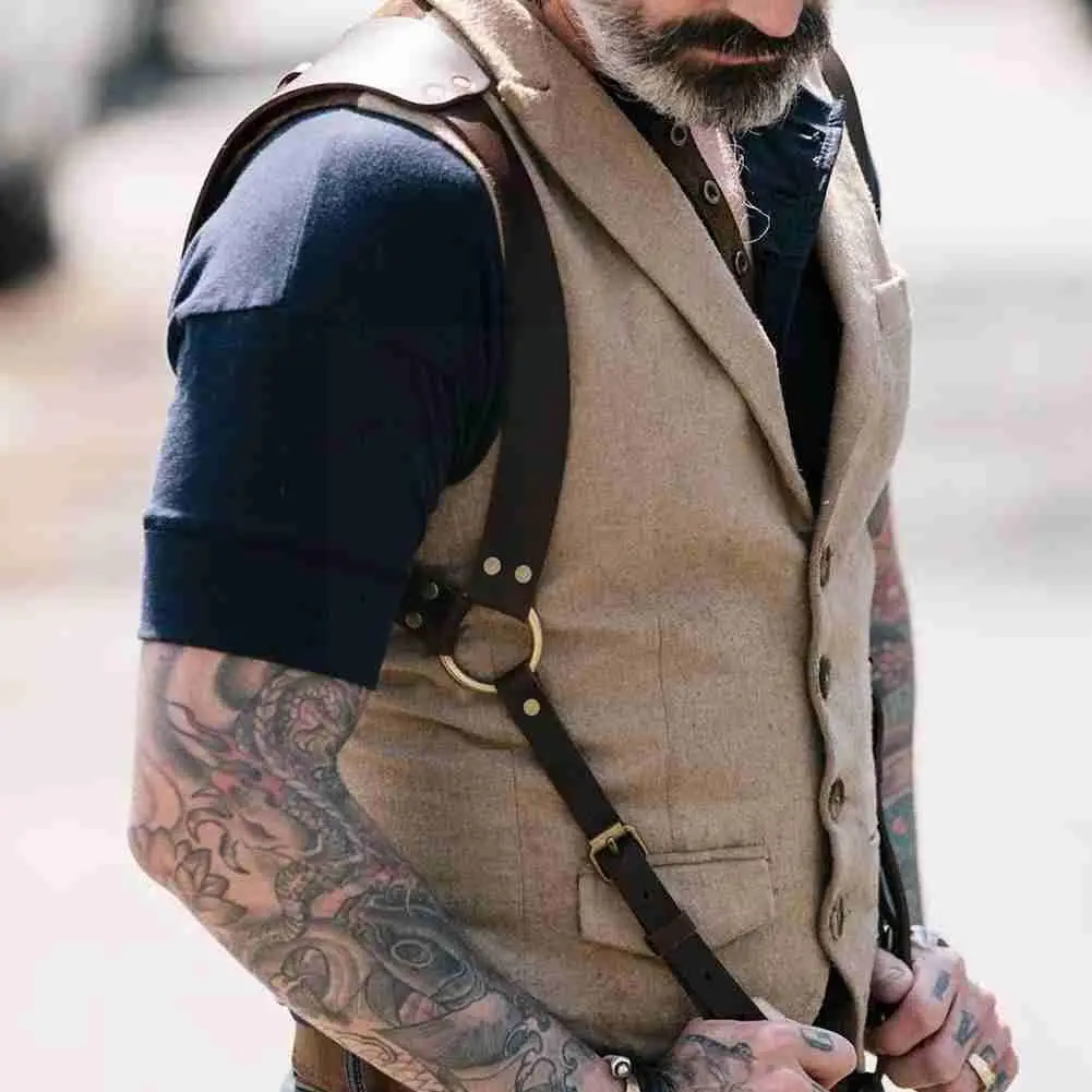 Fashion PU Leather Suspenders for Men Shirt Trousers Adjustable Belts Vest Straps Braces Harness Chest tirantes hombre