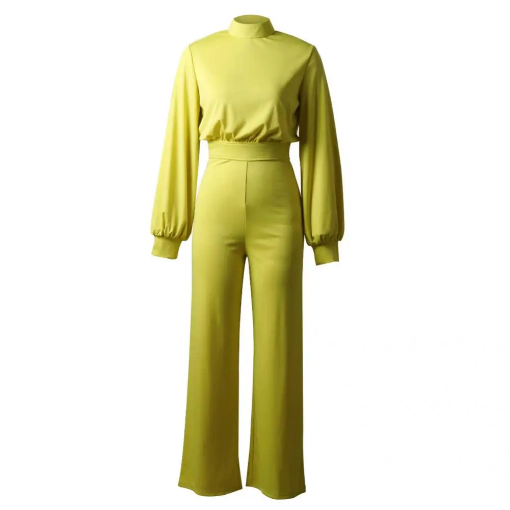 Office Lady Jumpsuit Women Autumn Jumpsuit Elegant Long Sleeve  Stylish Waist Tied Straight Leg Jumpsuit