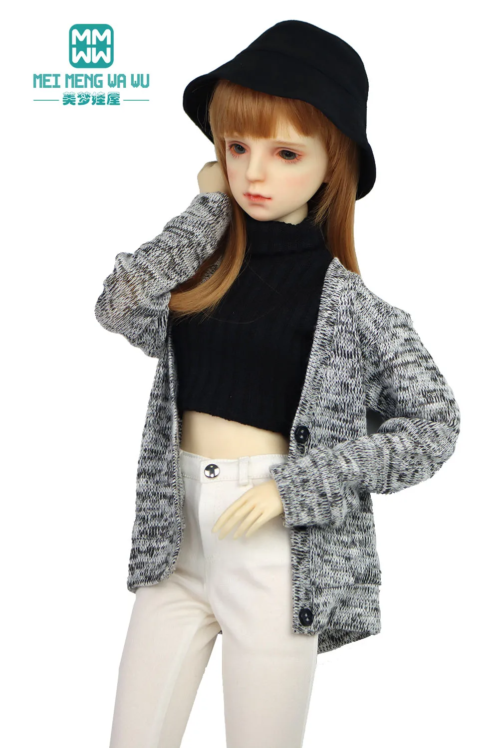 Bjd Accessoires Poppenkleertjes Voor 58-60Cm 1/3 Sd Asdolls Speelgoed Bal Jointed Doll Jeans, wollen Vest, Lederen Schoenen