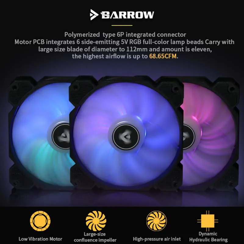 

Barrow PC cooling 120mm fan PWM RGB 5V Fan 6 PIN for Radiator Computer Case heatsink BF04-PR