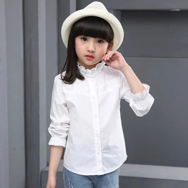 Camisa manga fashion larga para niña blanca