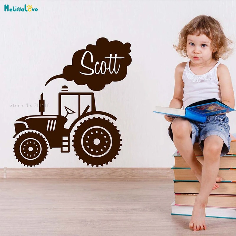 Custom Name Tractor Kids Truck Home Decor for Kids Baby Room Nursery Self-adhesive Decal School Loveyl Murals YT2533