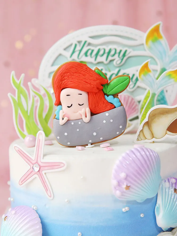 Rapunzel Princess Cake Topper Ocean Mermaid Fish Tail For Children's Day Girl Baby Birthday Decoration Dessert Baking Supplies