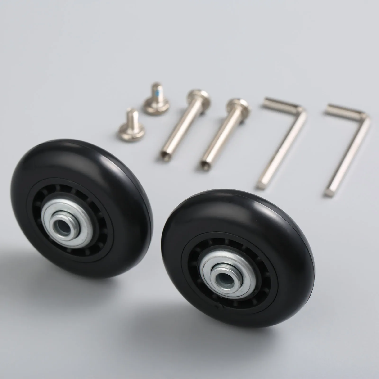 2kits 60x17mm Suitcase Replacement Wheels Travel Luggage Wheel OD 6mm Rubber Steel Axles+screws+Wrenches Repair Part Tools Kit