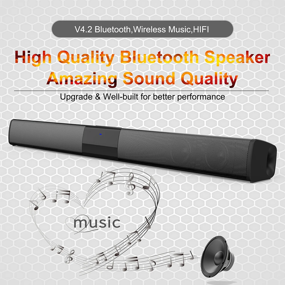 20W Wireless Bluetooth Soundbar Stereo Speakers Home Theater PC TV Sound Bar Surround Sound System AUX TF FM Radio Column BS28B