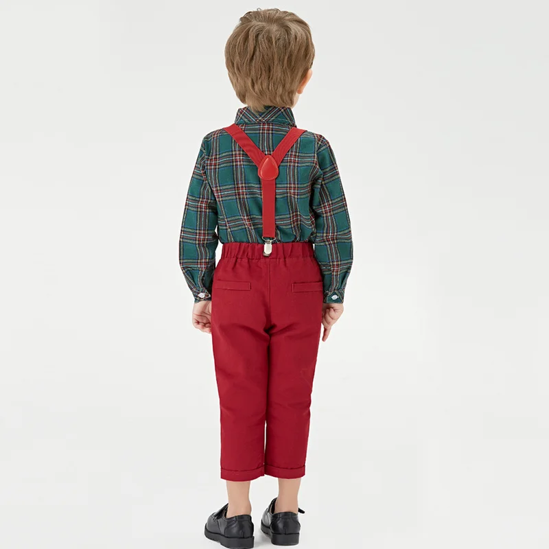 Top and Top Toddler Boys Clothing Set Autumn Winter Children Formal Shirt Tops+Suspender Pants 2PCS Suit Kids Christmas Outfits