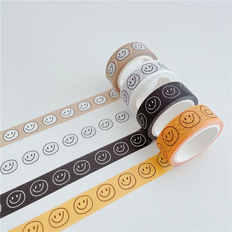 Color Cute Smiling Face Washi Tape Korean Ins Simple Style Sealing Sticker Notebook Stationery Diy Masking Decorative Tape 5m