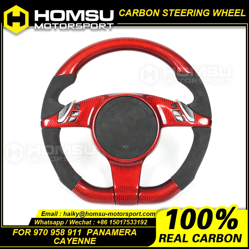 Custom alcantar carbon fiber steering wheel For Pors-che 970 958 911 panamera cayenne racing wheel convertible Burning red Carbo