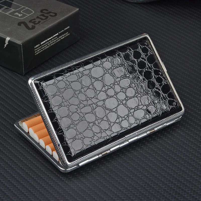 Black Leather Cigarette Case, Slim Tobacco Box for Men and Women, Holds 14Pcs, 100mm Long, Cigarettes Holder, Smoking Accessory