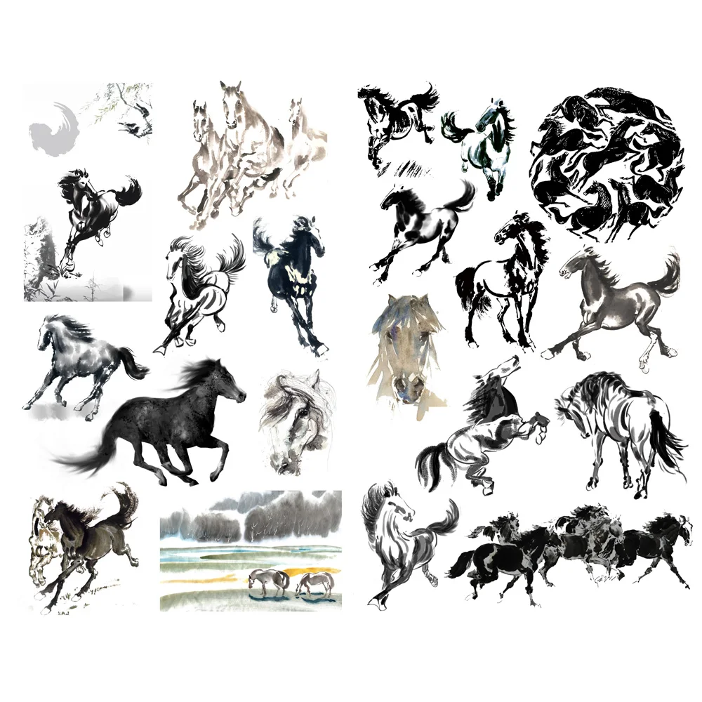 

1 PCS Running Horse Ink Painting Paper Aesthetic Sticker Flakes Stationery Scrapbook Book Journal Stickers vv