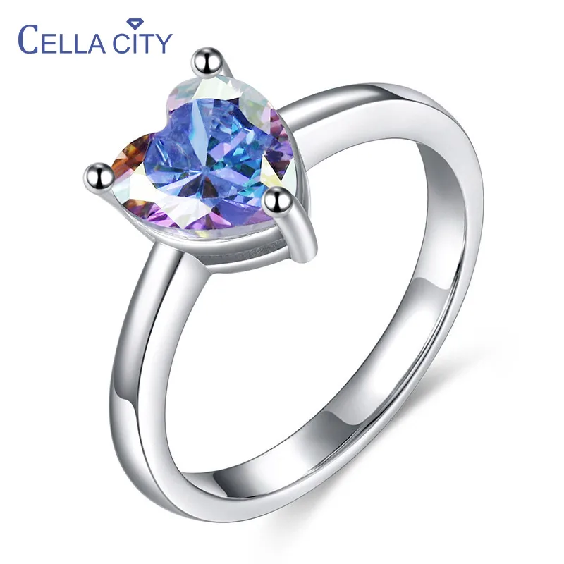 Cellacity Fashion Silver 925 Jewelry Charms Rings for Women Heart shaped Topaz Colors  Gemstone Female Dating Gift Wholesale