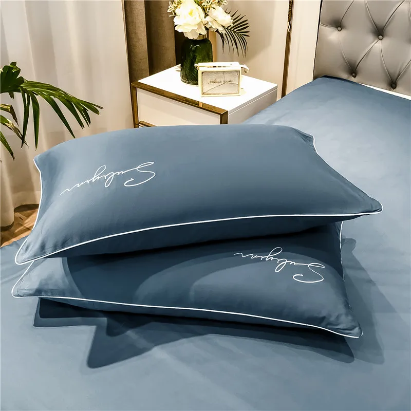 2023 new four-piece bedding simple cotton double household bed sheet quilt cover embroidered twill comfortable bedding dark blue