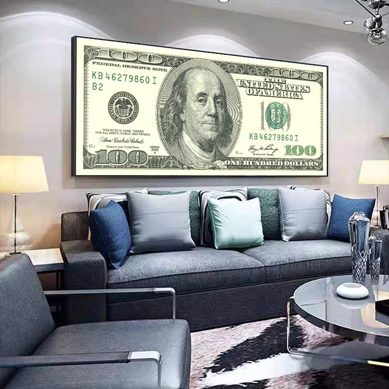 Moderne beliebte Wandkunst Hundert Geld Dollar Poster und Drucke Leinwand Malerei abstrakte Wandkunst Bilder Wohnzimmer Home Decor