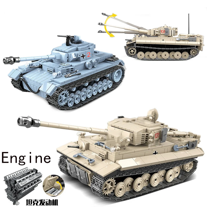 

Germany Ww2 Tiger Tank Sets World War 1 2 Model Building Blocks Bricks Engine Military Abram Vehicle Kits Army Soldier Kids Toys