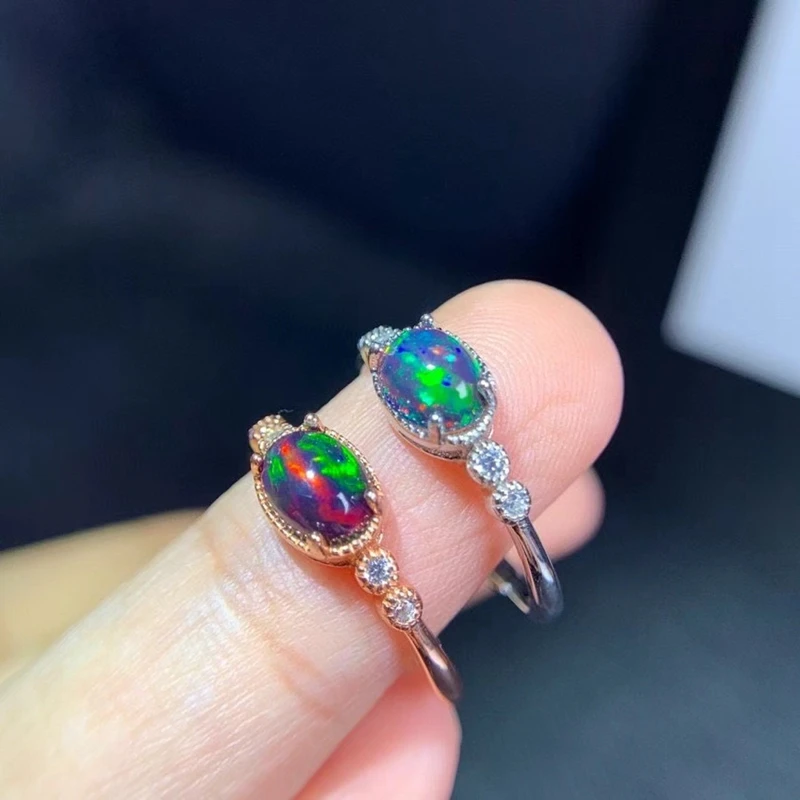 

beautiful black opal ring for women real 925 silver natural gem birthday party gift be quiet with good luck birthstone