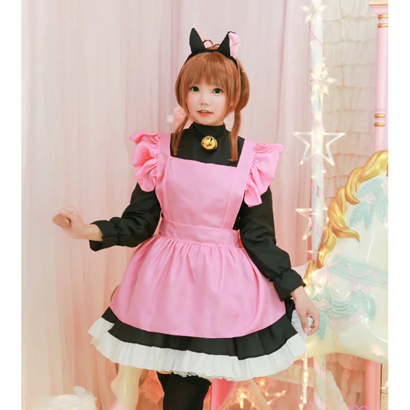 Zhomecos disfraz de Anime Captor Sakura, Kinomoto Sakura, gato, mucama, Lolita