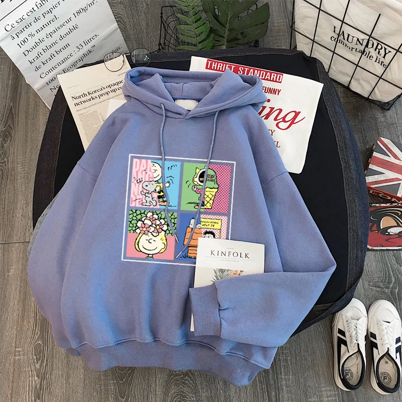 Herbst Winter lässig Frauen Hoodie Sweatshirt Fleece Cartoon Hund Druck Pullover Langarm Aprikose Farbe dicke lose Mantel Tops