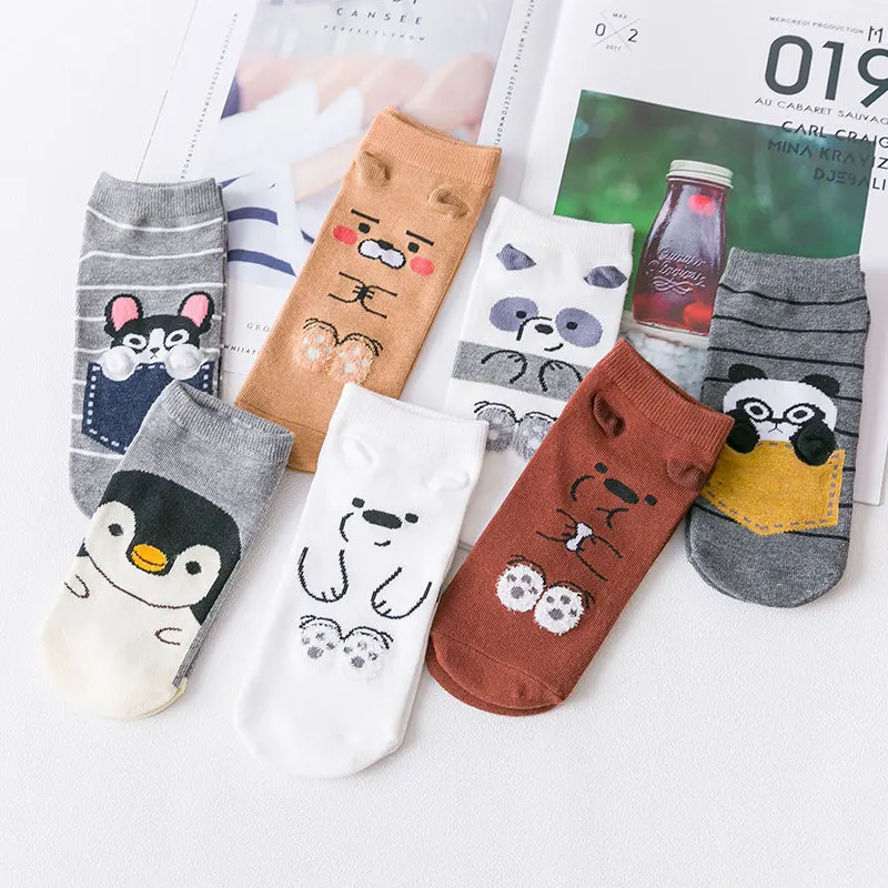 Ins Style Funny Animal Patterned Women Short funny Cute Socks Cartoon Ulzzang Cotton Ankle Breathable Female Harajuku Cool Sox